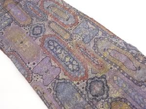 向かい鳥に花唐草・幾何学模様名古屋帯